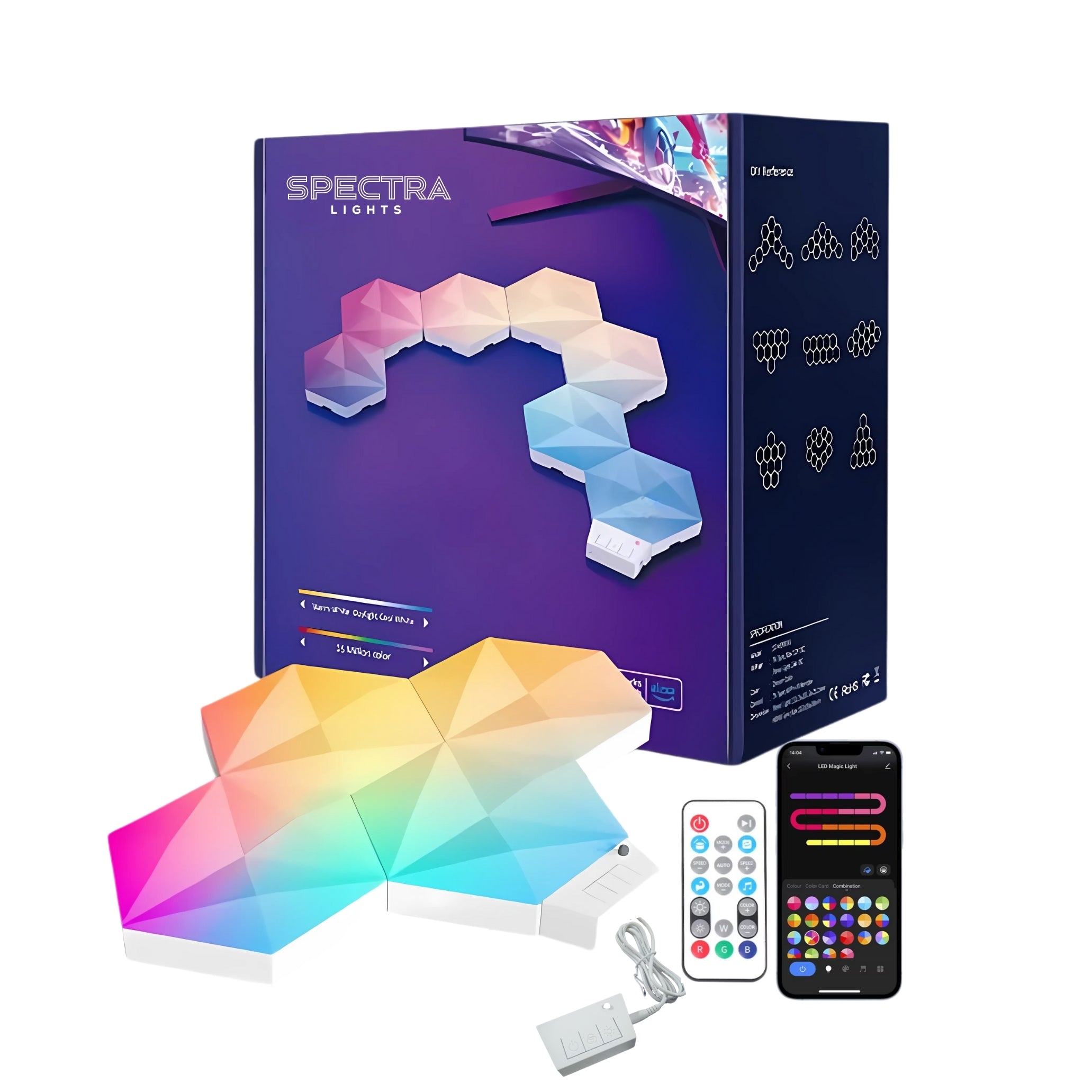 Spectra Lights Pack of 6 Big LED Hexagon Panel  DIY RGBIC Wall Light
