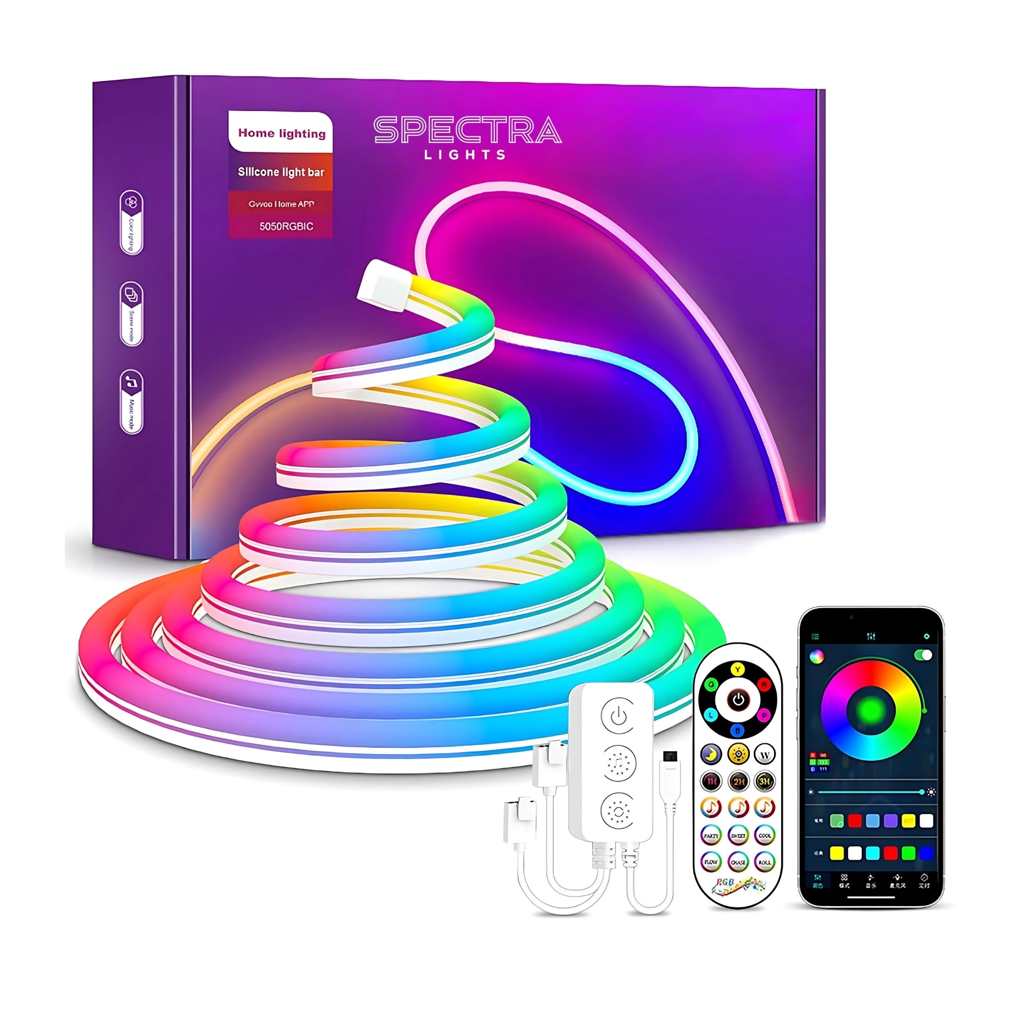 Spectra Lights Neon LED Rope Light – Flexible Waterproof Decorative Strip for Home, Bedroom, Gaming Setup & More