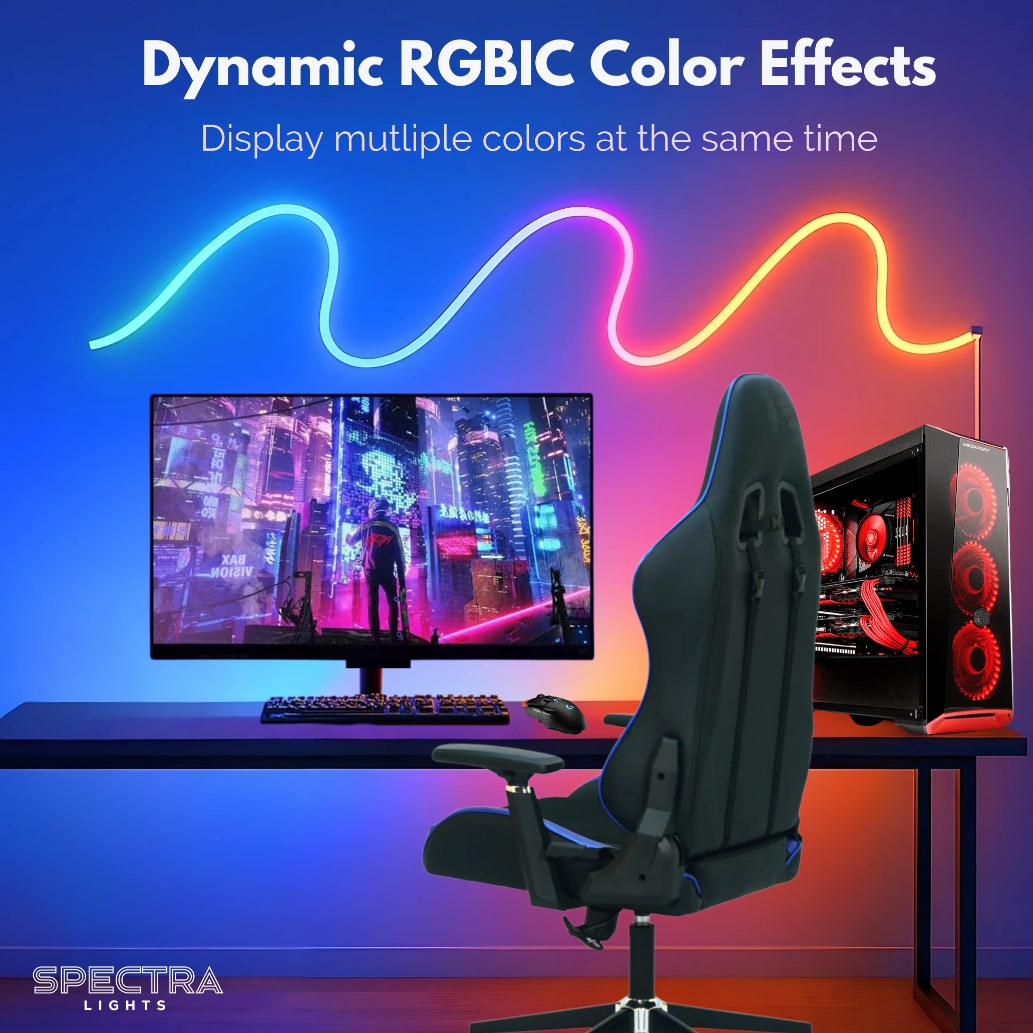 Spectra Lights Neon LED Rope Light – Flexible Waterproof Decorative Strip for Home, Bedroom, Gaming Setup & More