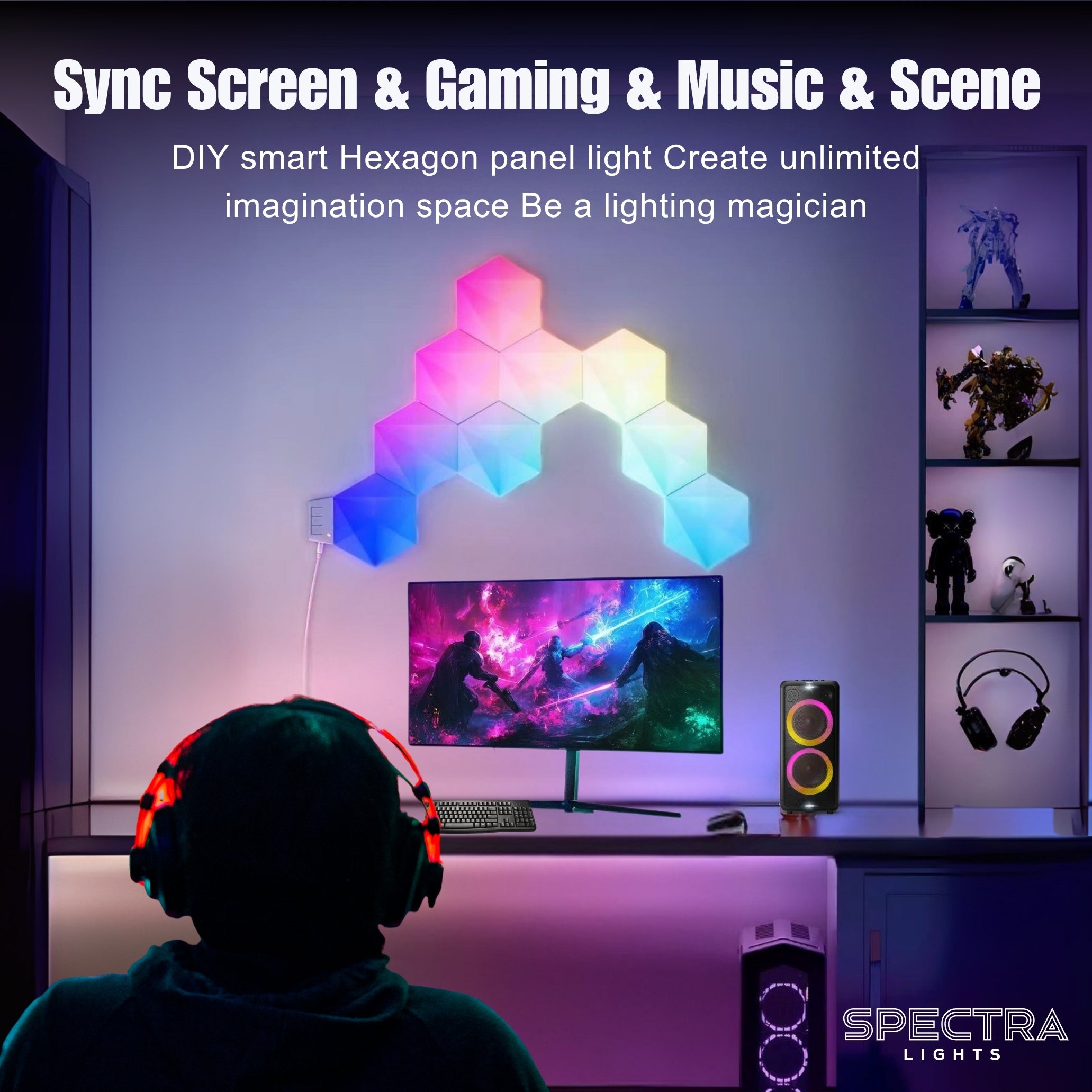 Spectra Lights Pack of 6 Big LED Hexagon Panel  DIY RGBIC Wall Light