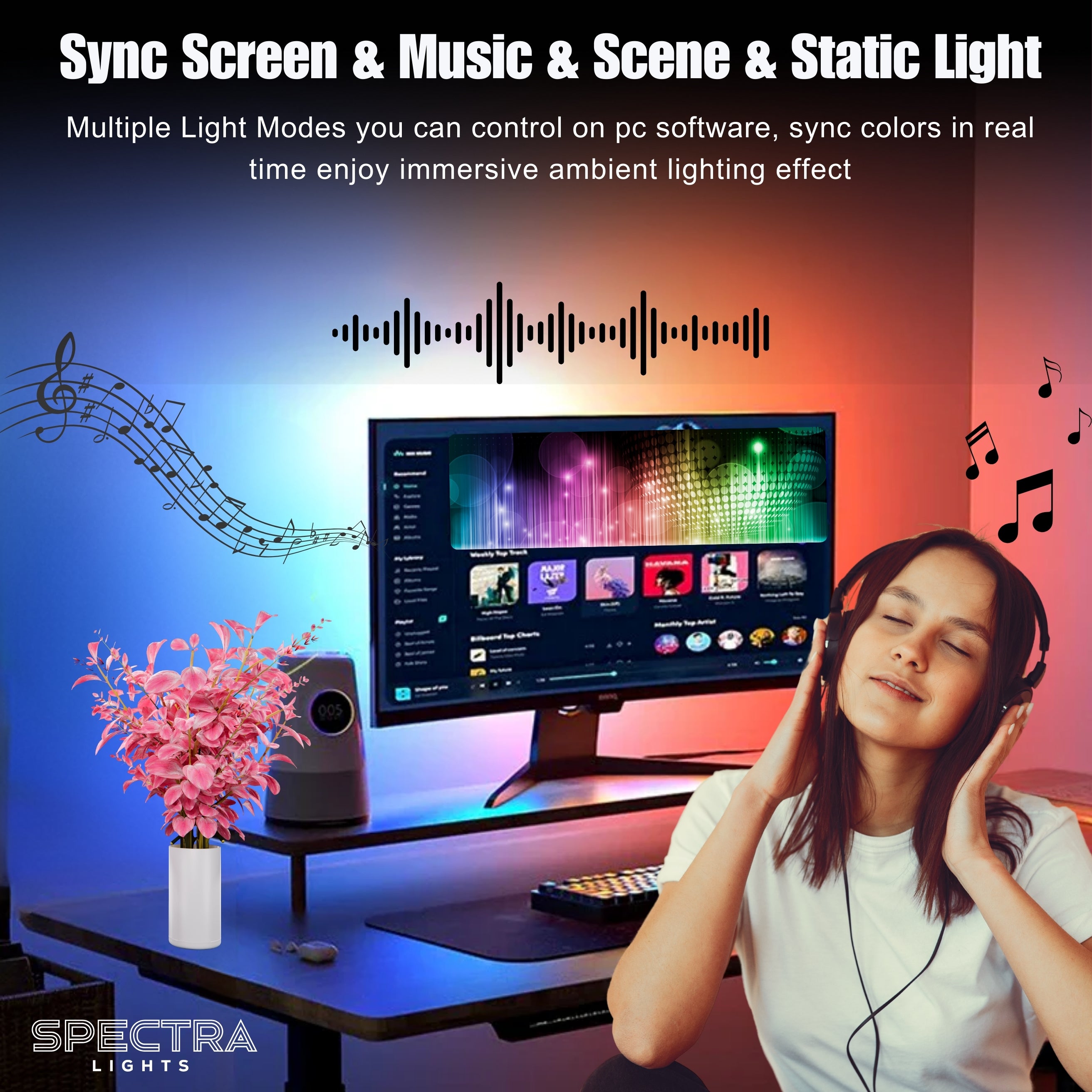 Monitor Backlight Sync Kit  Spectra Lights. Sizes 24-32 Inch