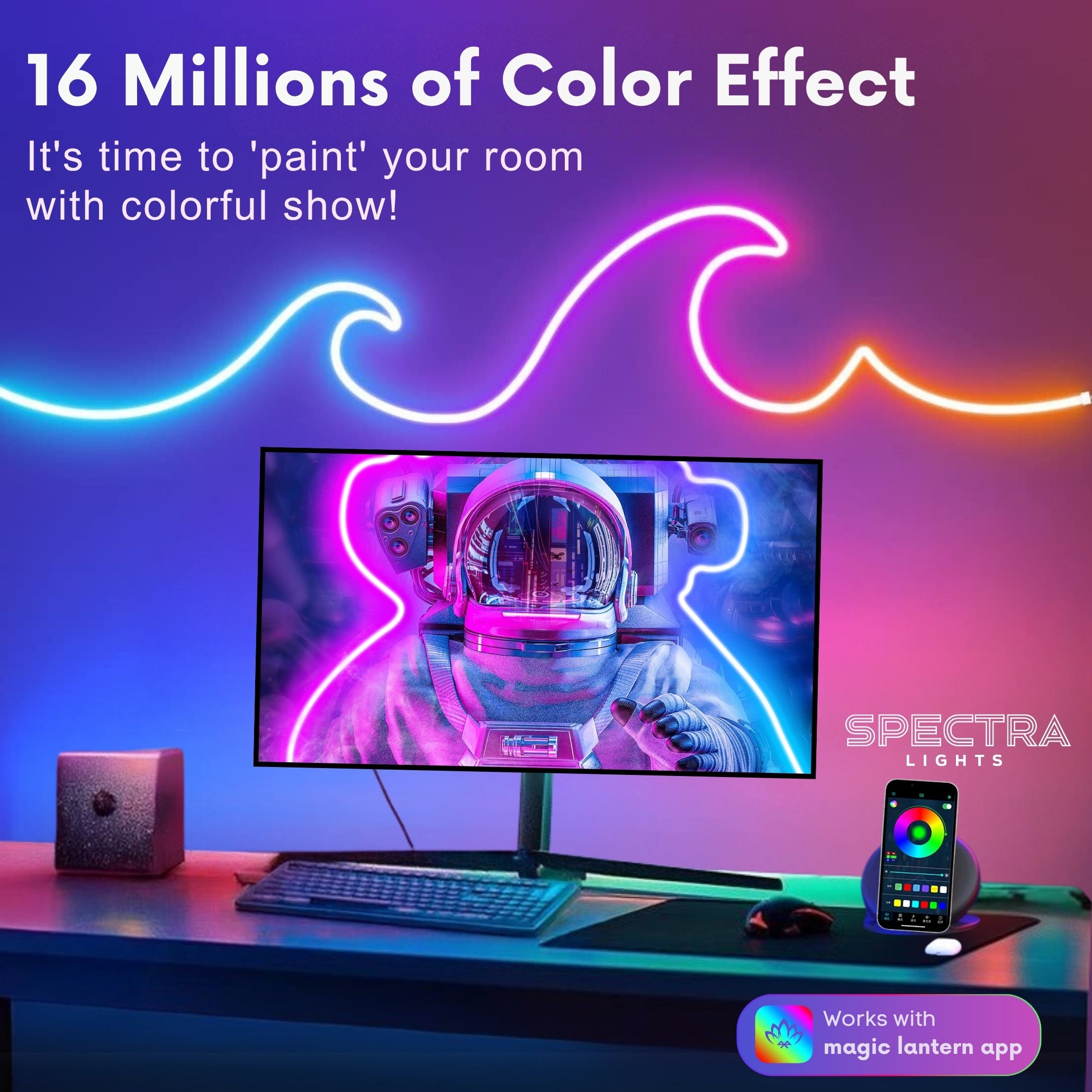 Spectra Lights Neon LED Rope Light – Flexible Waterproof Decorative Strip for Home, Bedroom, Gaming Setup & More