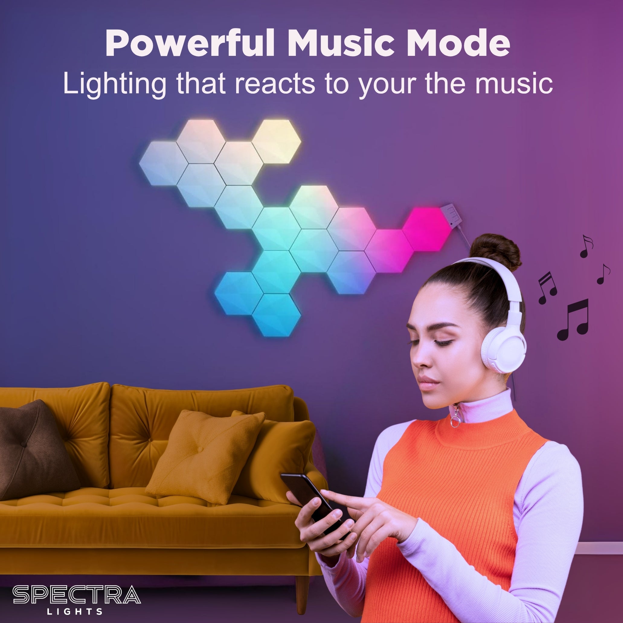 Spectra Lights Pack of 6 Big LED Hexagon Panel  DIY RGBIC Wall Light
