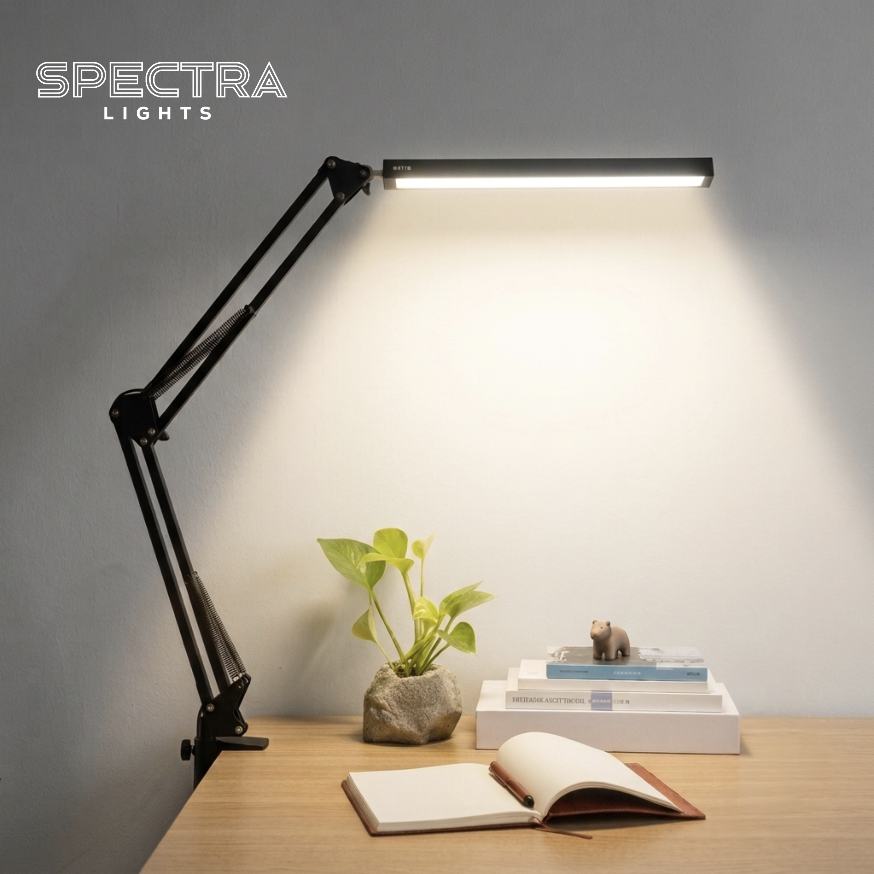 Spectra Lights Modern Desk lamp with Adjustable arm and clamp - for Office, Study Table, Reading Room