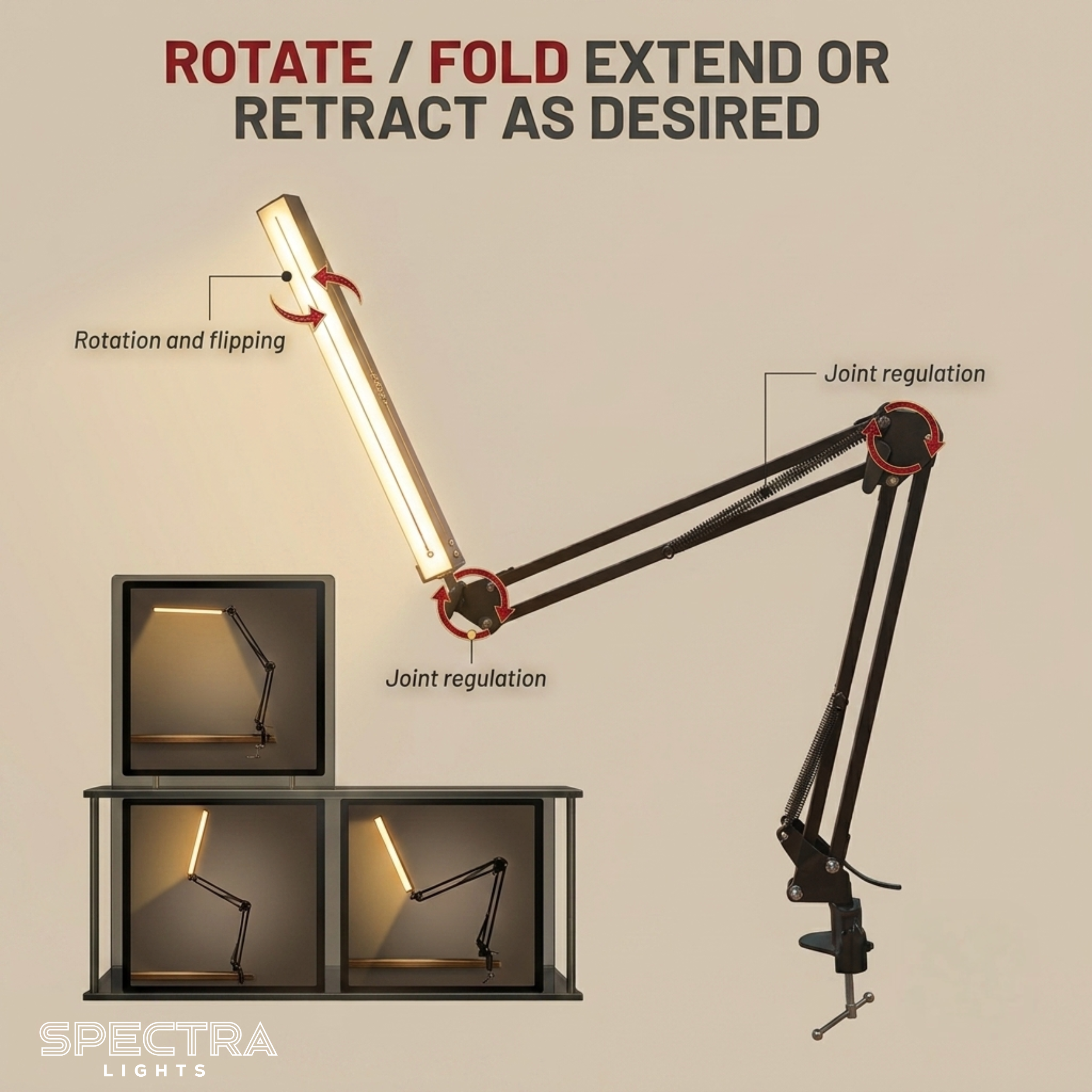 Spectra Lights Modern Desk lamp with Adjustable arm and clamp - for Office, Study Table, Reading Room