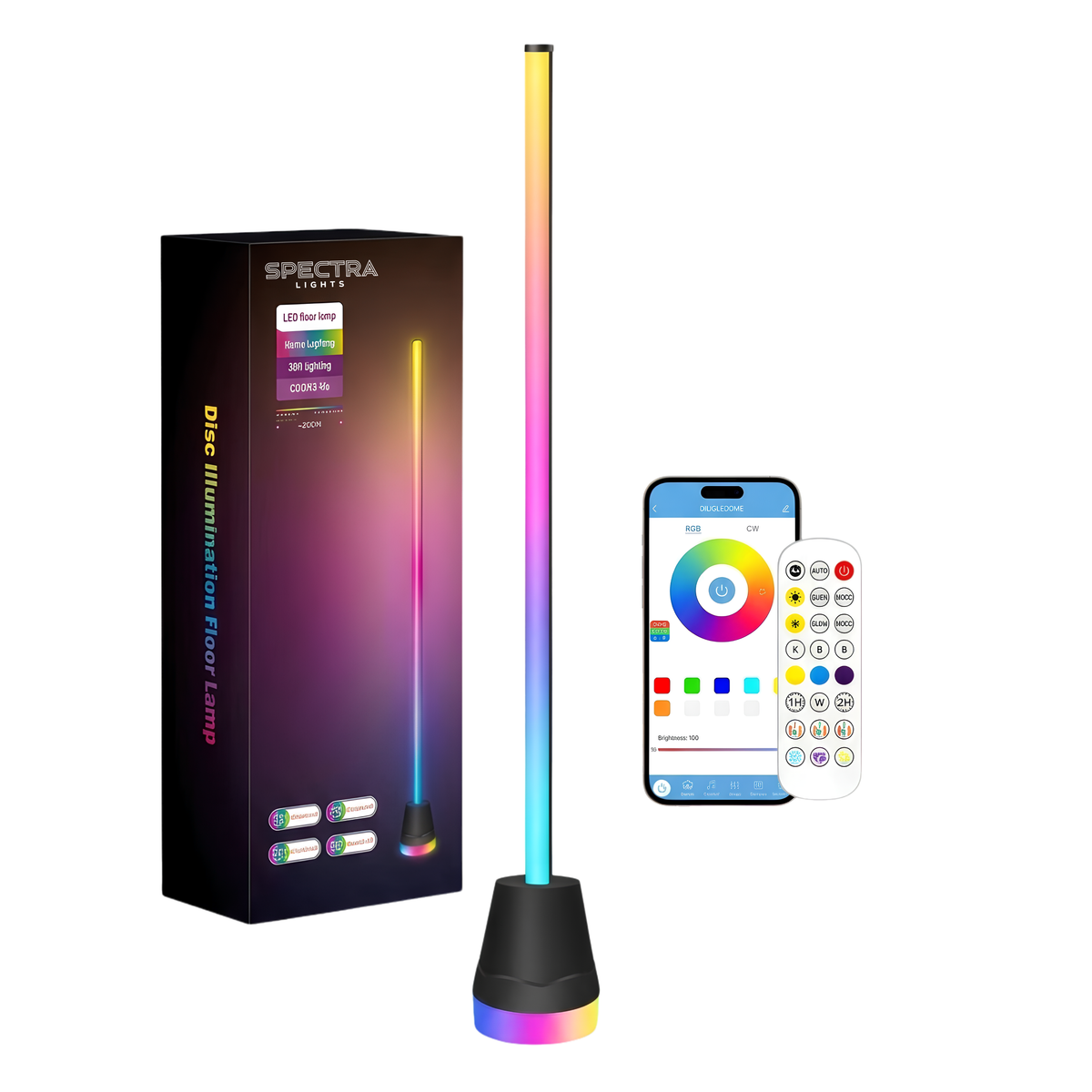Spectra Lights Cylindrical Floor Lamp with Glowing Base for Bedroom, Living Room & Gaming Setup with Remote & App Control, Music Sync, Multiple Lighting Modes, Adjustable Brightness & Speed.