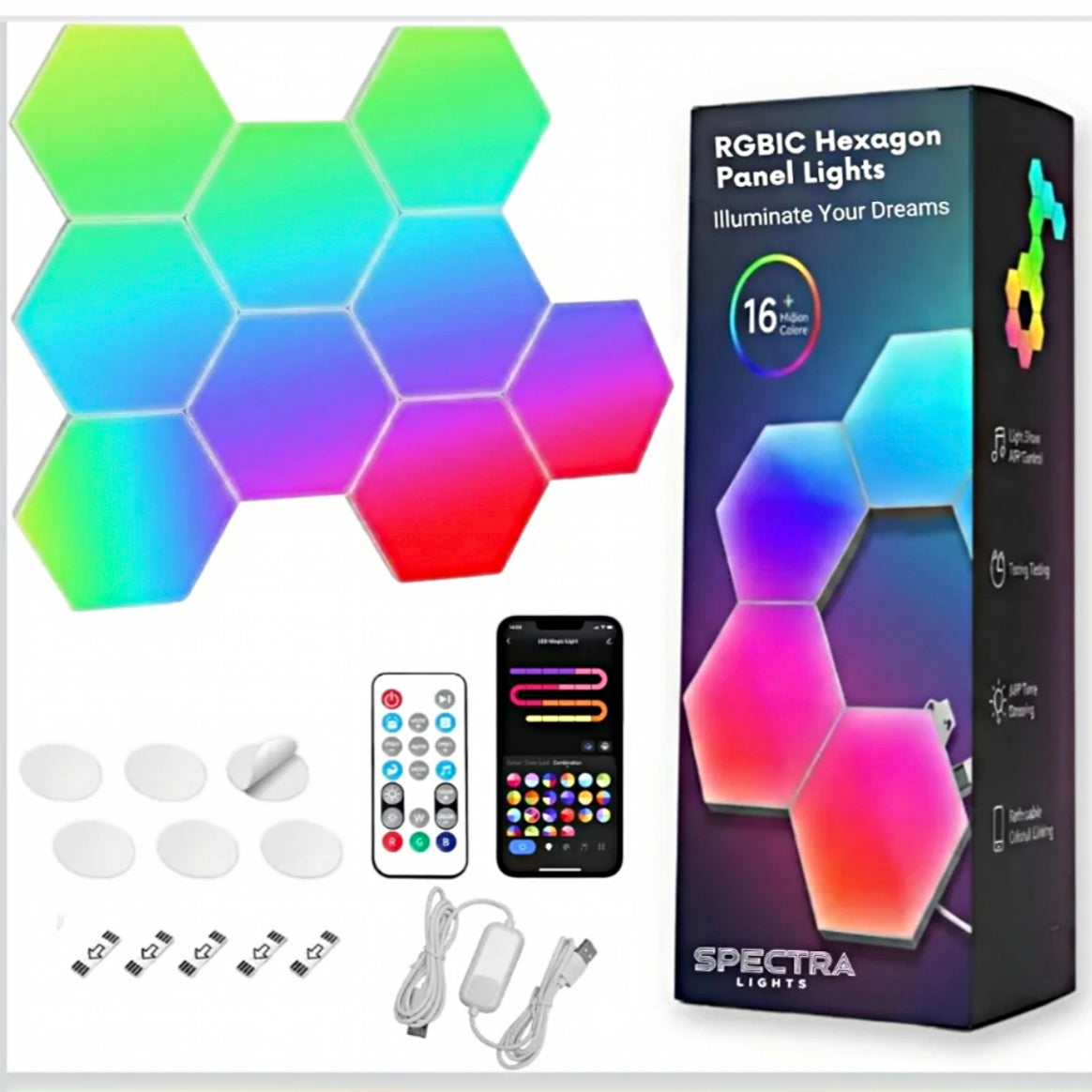 Spectra Lights Pack of 6 LED Hexagon Panel  DIY RGBIC Wall Light
