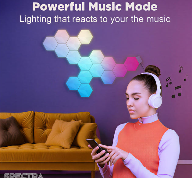 Spectra Lights Pack of 6 Big LED Hexagon Panel â€“ DIY RGBIC Wall Light